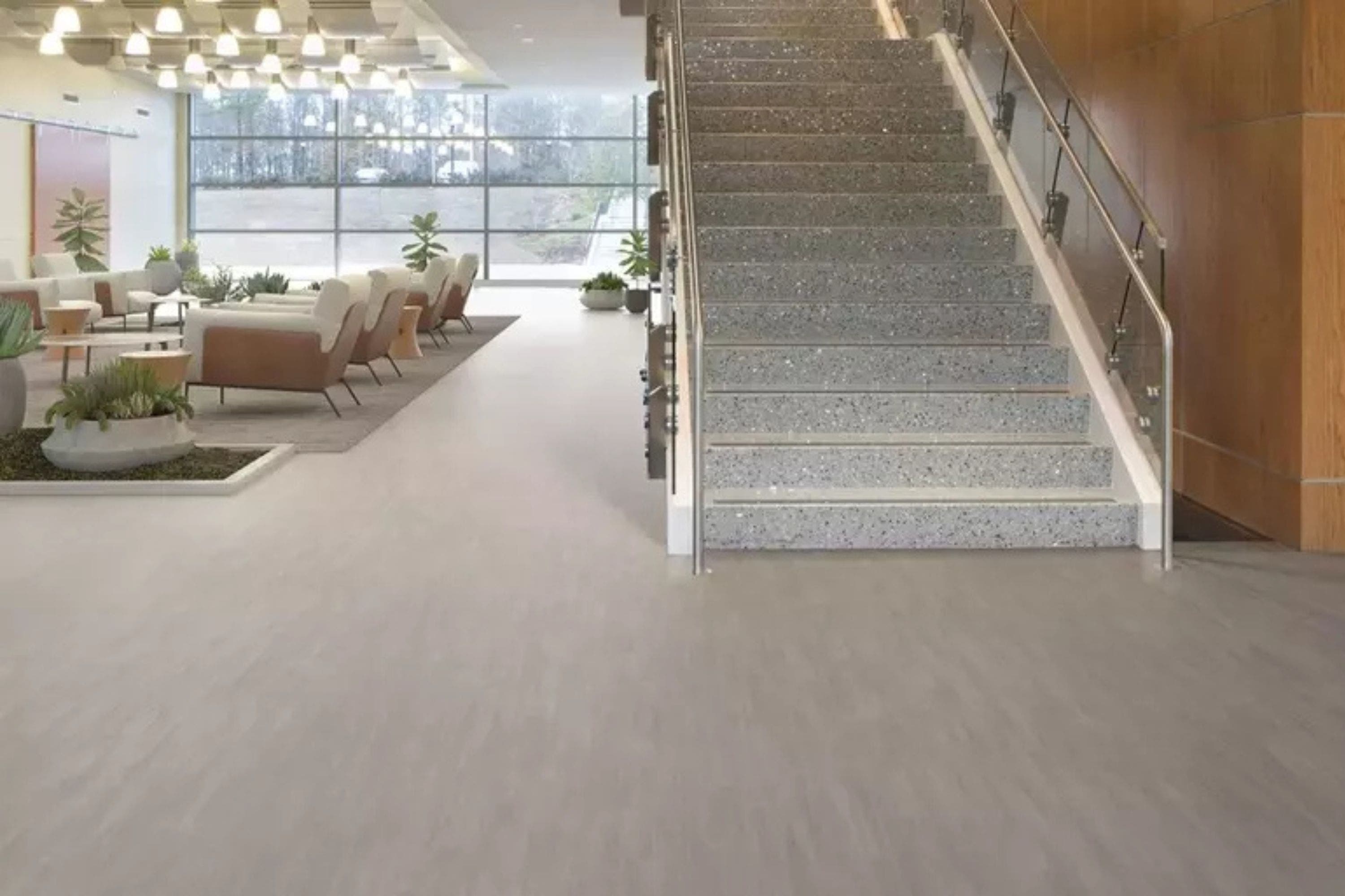 Commercial LVT flooring in a Boston office lobby